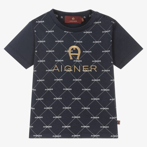 AIGNER-Baby Boys Navy Blue Cotton Logo T-Shirt | Childrensalon Outlet