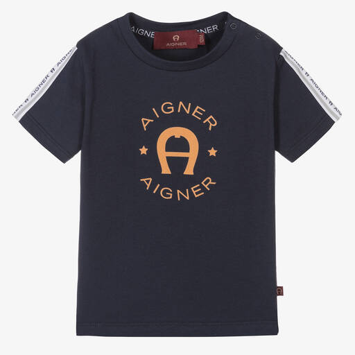 AIGNER-Baby Boys Navy Blue Cotton Logo T-Shirt | Childrensalon Outlet