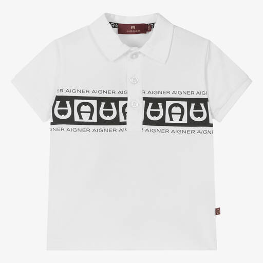 AIGNER-Baby Boys White Cotton Jersey Polo Shirt | Childrensalon Outlet