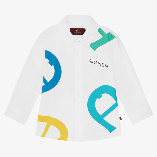 AIGNER-Baby Boys White Cotton Logo Shirt | Childrensalon Outlet