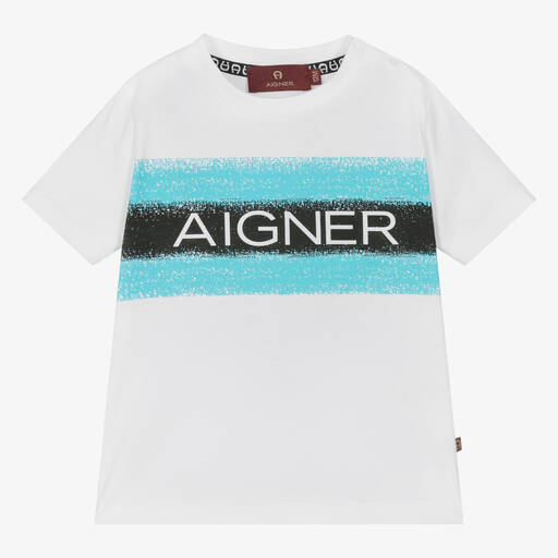 AIGNER-Baby Boys White Cotton Stripes T-Shirt | Childrensalon Outlet