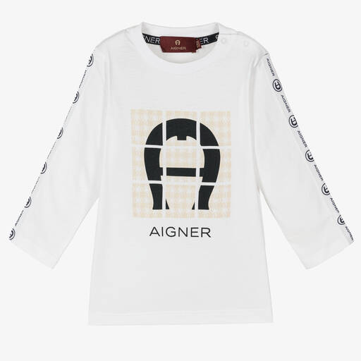 AIGNER-Baby Boys White Cotton T-Shirt | Childrensalon Outlet