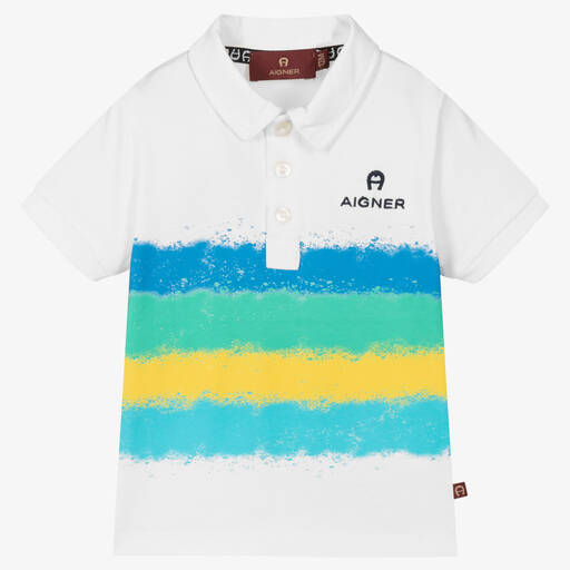 AIGNER-Baby Boys White Spray Paint Polo Shirt | Childrensalon Outlet