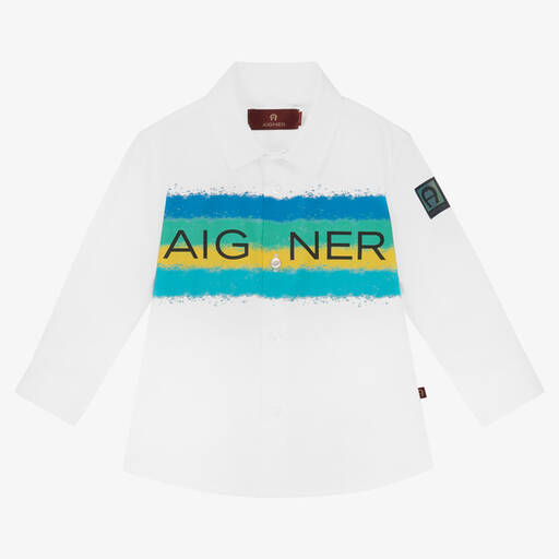 AIGNER-قميص أطفال ولادي قطن بوبلين لون أبيض | Childrensalon Outlet