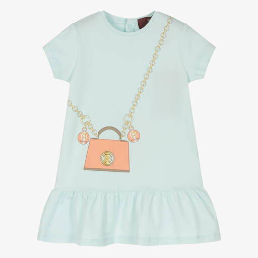 AIGNER-فستان أطفال بناتي قطن جيرسي لون أزرق وذهبي | Childrensalon Outlet