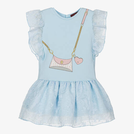 AIGNER-فستان أطفال بناتي قطن جيرسي لون أزرق باهت | Childrensalon Outlet