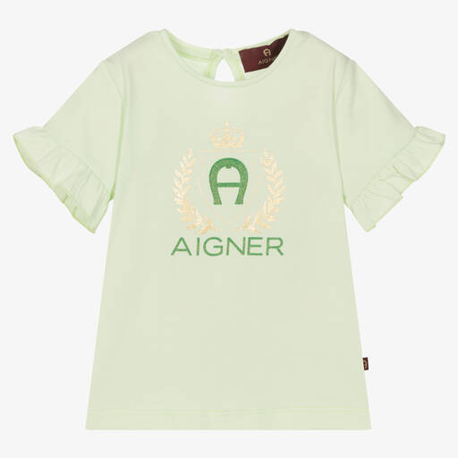 AIGNER-Baby Girls Green Cotton Logo T-Shirt | Childrensalon Outlet