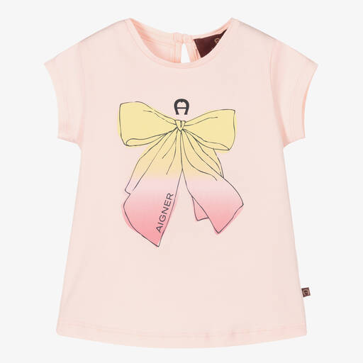 AIGNER-Baby Girls Pink Bow Logo T-Shirt | Childrensalon Outlet