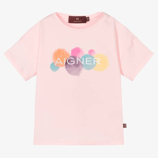AIGNER-Baby Girls Pink Cotton Logo T-Shirt | Childrensalon Outlet