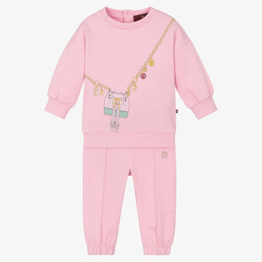 AIGNER-Baby Girls Pink Cotton Logo Tracksuit | Childrensalon Outlet