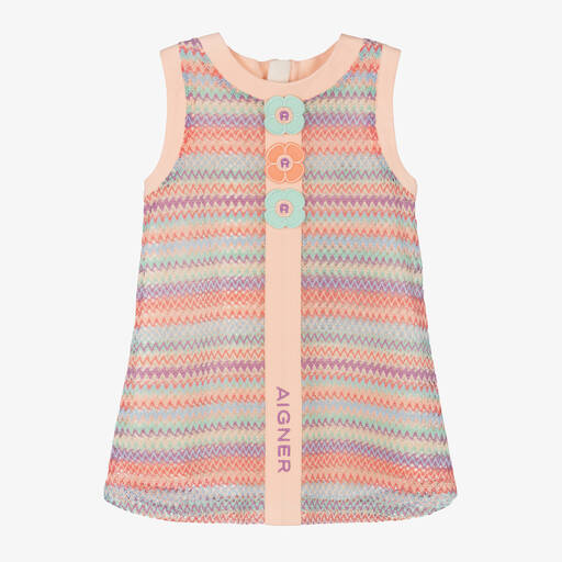 AIGNER-Розовое вязаное крючком платье с зигзагами | Childrensalon Outlet
