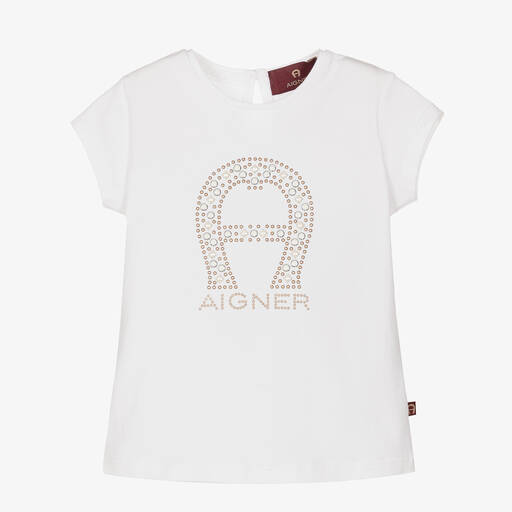 AIGNER-Baby Girls White Cotton Logo T-Shirt | Childrensalon Outlet