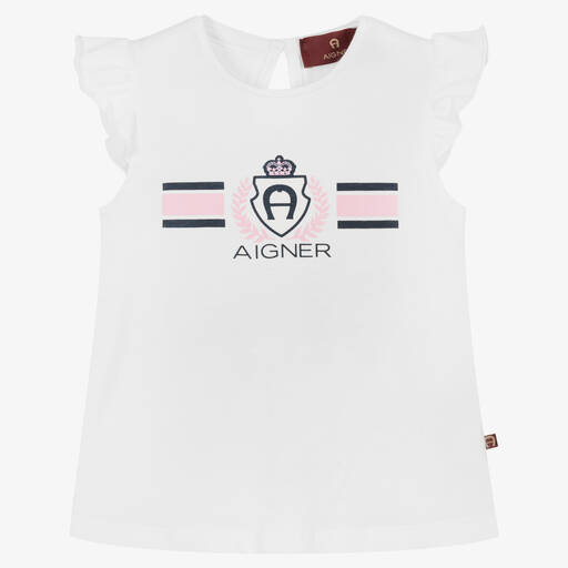 AIGNER-Baby Girls White Cotton Logo T-Shirt | Childrensalon Outlet