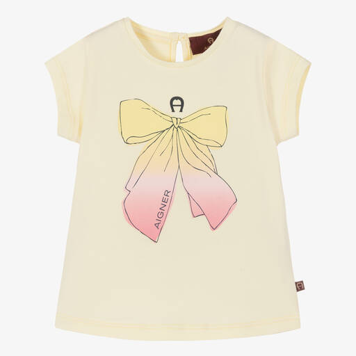 AIGNER-Baby Girls Yellow Bow Logo T-Shirt | Childrensalon Outlet
