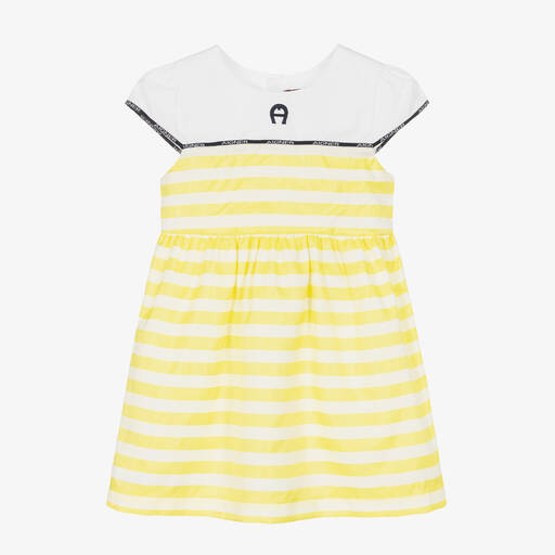 AIGNER-Baby Girls Yellow Striped Satin Dress | Childrensalon Outlet