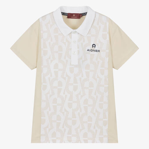 AIGNER-Boys Beige Cotton Horseshoe Polo Shirt | Childrensalon Outlet