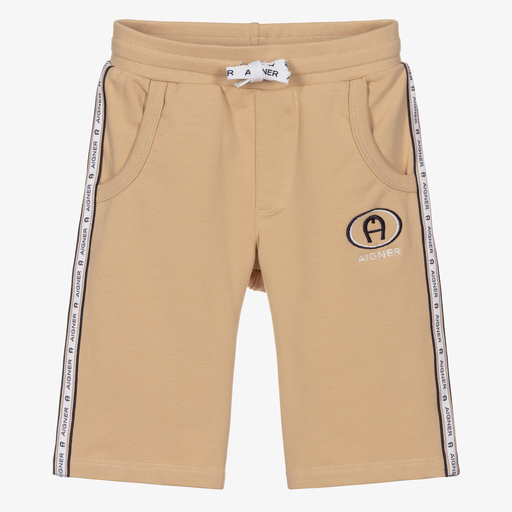 AIGNER-Beigefarbene Logo-Baumwollshorts (J) | Childrensalon Outlet