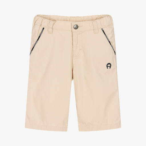 AIGNER-Boys Beige Cotton Logo Shorts | Childrensalon Outlet