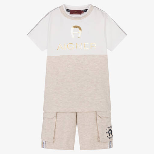 AIGNER-Бежевая футболка и шорты из хлопка | Childrensalon Outlet