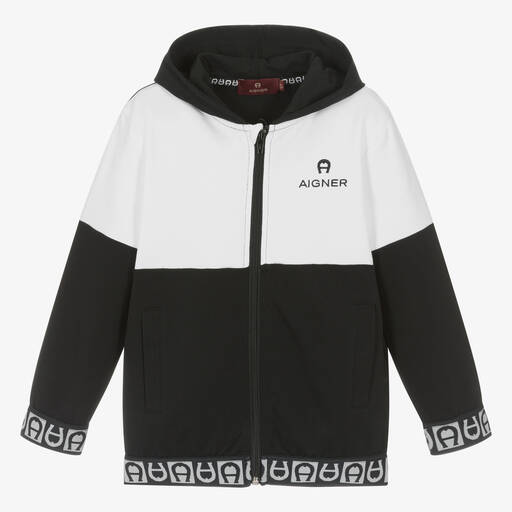 AIGNER-Черный хлопковый топ на молнии с капюшоном для мальчиков | Childrensalon Outlet