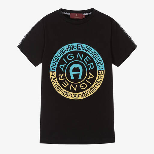 AIGNER-T-shirt noir en coton garçon | Childrensalon Outlet