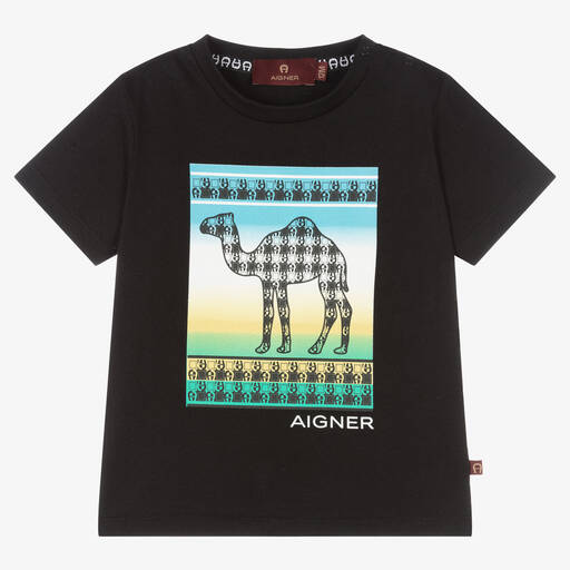 AIGNER-Boys Black Cotton Logo T-Shirt | Childrensalon Outlet