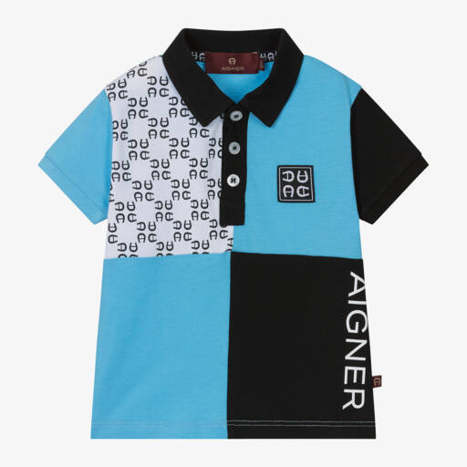 AIGNER-قميص بولو أطفال ولادي قطن لون أسود وأزرق | Childrensalon Outlet