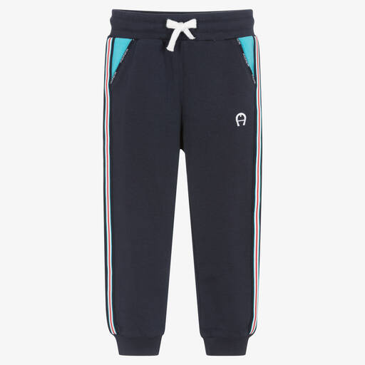 AIGNER-Boys Blue Cotton Logo Joggers | Childrensalon Outlet