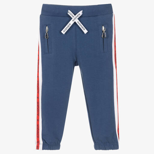 AIGNER-Boys Blue Cotton Logo Joggers | Childrensalon Outlet