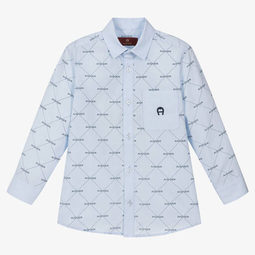 AIGNER-Boys Blue Cotton Logo Shirt | Childrensalon Outlet