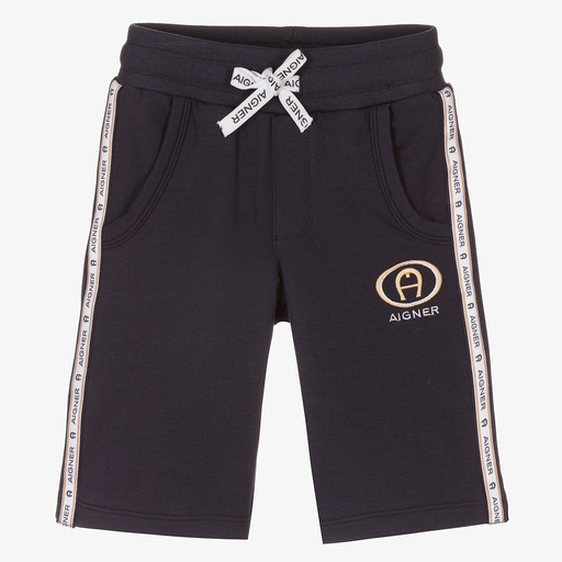 AIGNER-Boys Blue Cotton Logo Shorts | Childrensalon Outlet