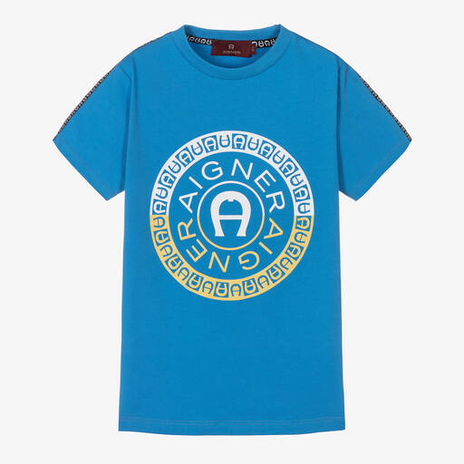 AIGNER-Boys Blue Cotton Logo T-Shirt | Childrensalon Outlet