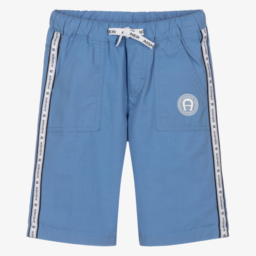 AIGNER-Boys Blue Cotton Shorts | Childrensalon Outlet