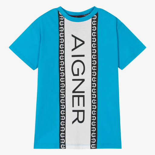 AIGNER-تيشيرت قطن لون أزرق فاقع للأولاد | Childrensalon Outlet