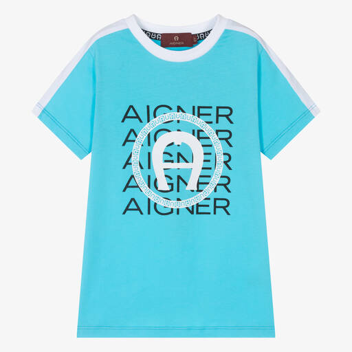 AIGNER-Голубая хлопковая футболка для мальчиков | Childrensalon Outlet