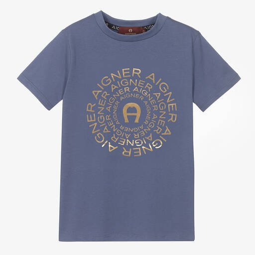 AIGNER-Boys Blue & Gold Logo T-Shirt | Childrensalon Outlet