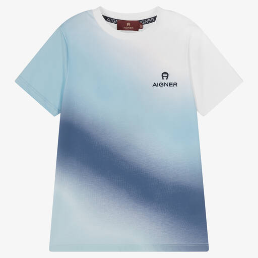 AIGNER-Boys Blue Ombré Cotton Logo T-Shirt | Childrensalon Outlet