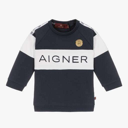 AIGNER-Boys Blue & White Stripe Sweatshirt  | Childrensalon Outlet