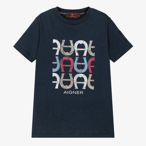 AIGNER-Boys Classic Blue Cotton Tee | Childrensalon Outlet