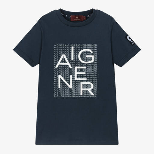 AIGNER-Boys Classic Blue Lettered Tee | Childrensalon Outlet