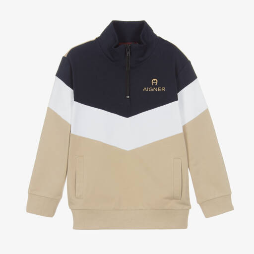AIGNER-Boys Cotton Navy Beige Sweatshirt | Childrensalon Outlet