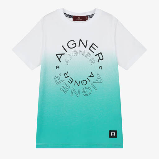 AIGNER-Boys Gradient Green Cotton Tee | Childrensalon Outlet