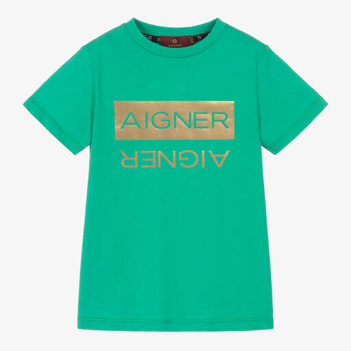 AIGNER-Boys Green Cotton T-Shirt | Childrensalon Outlet