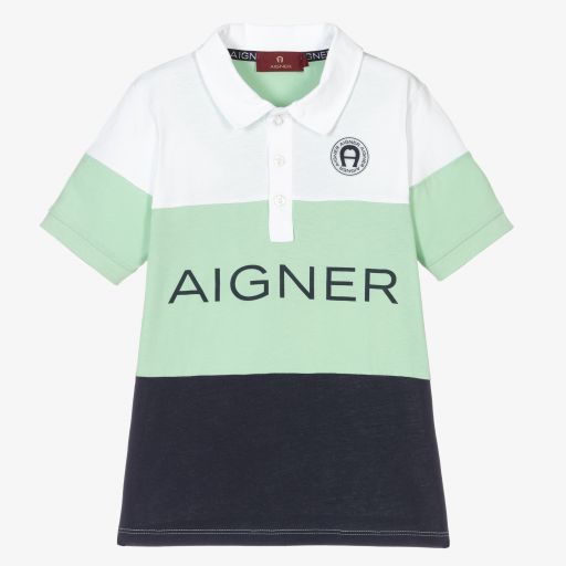 AIGNER-Boys Green Logo Polo Shirt | Childrensalon Outlet
