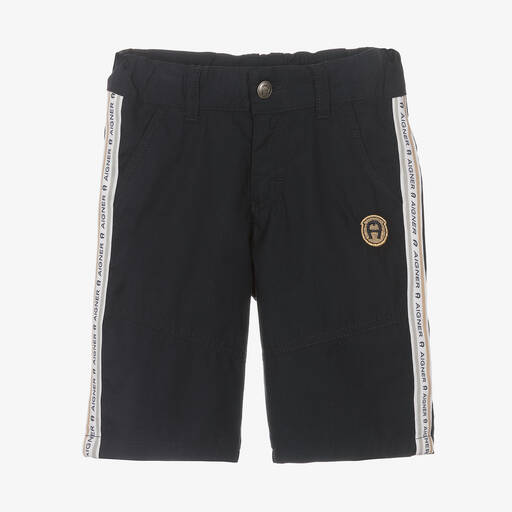 AIGNER-Boys Navy Blue Cotton Logo Shorts | Childrensalon Outlet