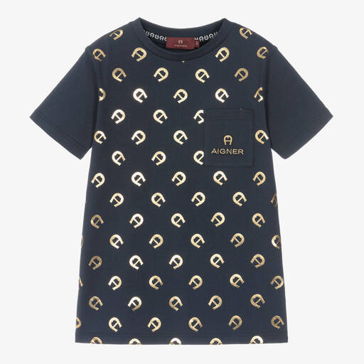 AIGNER-Синяя хлопковая футболка для мальчиков | Childrensalon Outlet