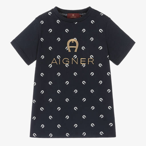 AIGNER-Boys Navy Blue Cotton T-Shirt | Childrensalon Outlet