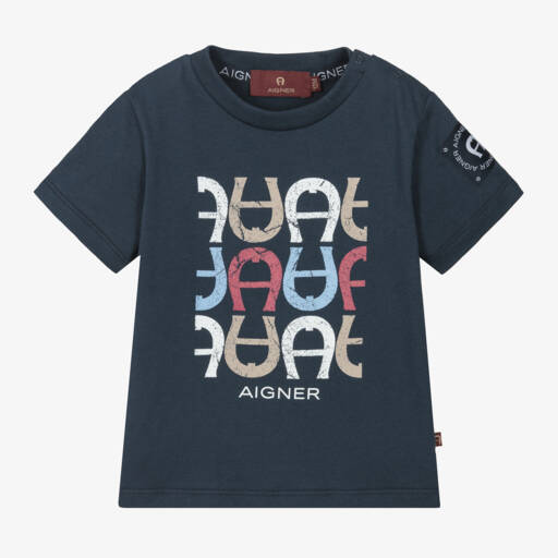 AIGNER-Футболка из синего хлопка с эмблемой для мальчиков | Childrensalon Outlet