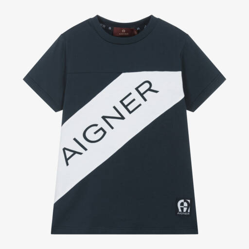 AIGNER-تيشيرت قطن أزرق داكن بشعار للأولاد | Childrensalon Outlet