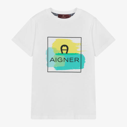 AIGNER-Boys Pure Cotton White Tee | Childrensalon Outlet